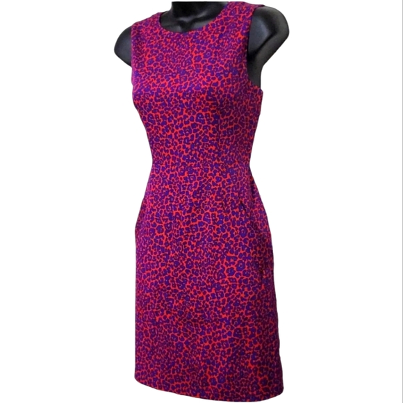 Diane Von Furstenberg Silk Dress Sleeveless Red & Blue Animal Print Sheath US 4 - Picture 4 of 8
